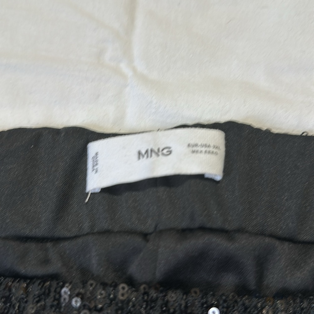 Mng Sequin Black Pants Drawstring Elastic Waistba… - image 2